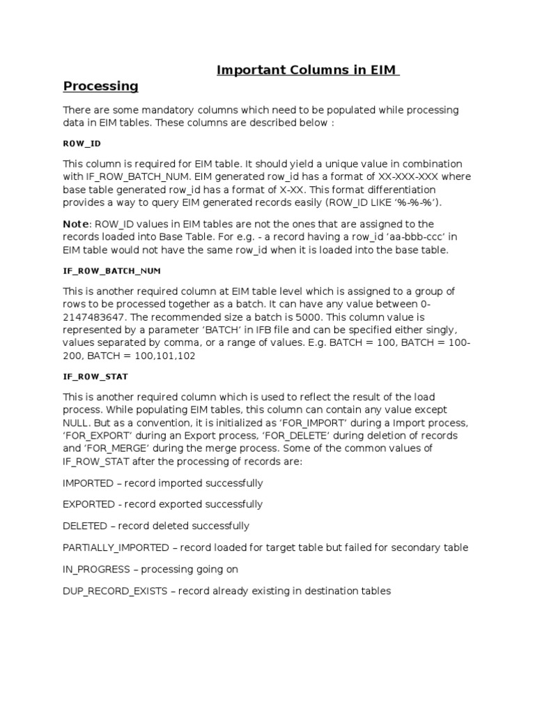 Important Columns in EIM Processing | PDF | Business