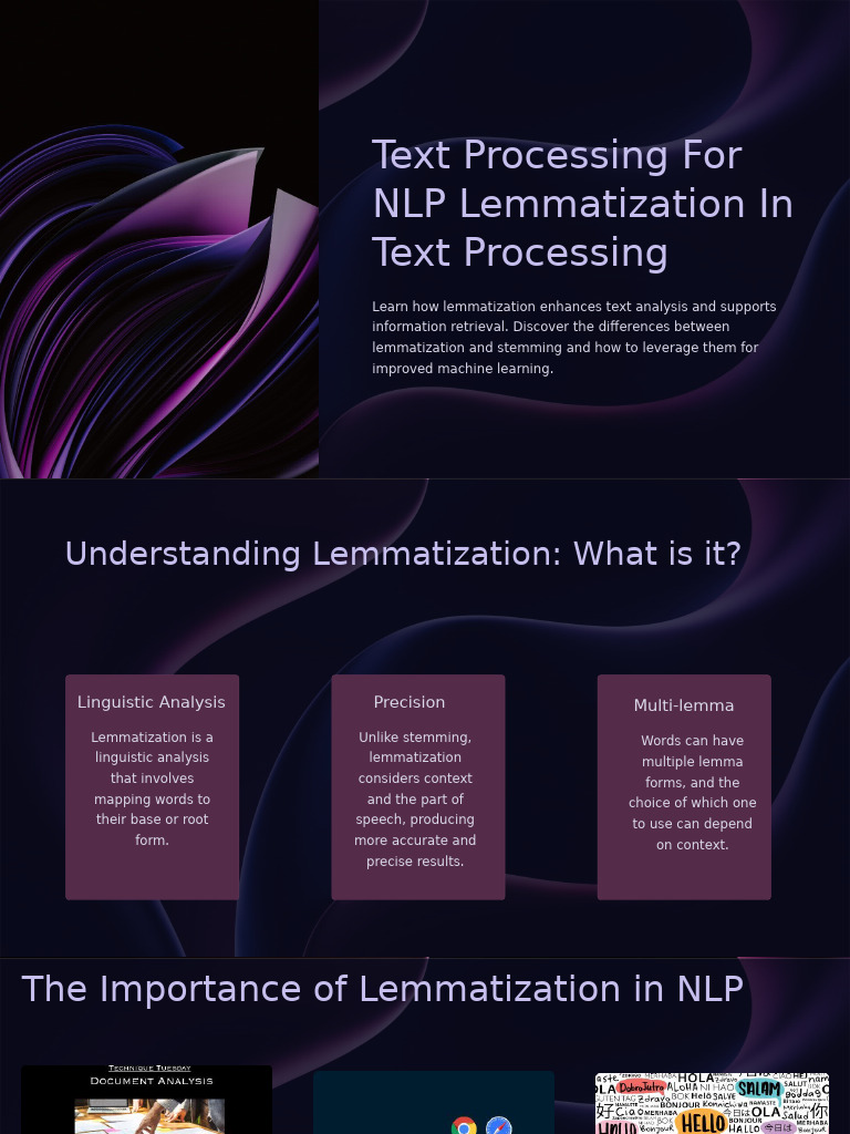 Text Processing For NLP Lemmatization in Text Processing | PDF ...