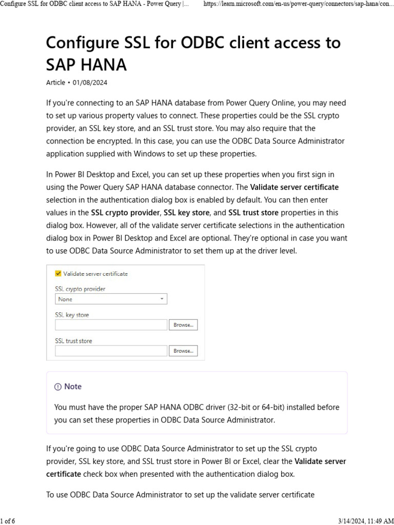 SSL Configuration for SAP HANA ODBC | PDF | Transport Layer Security ...