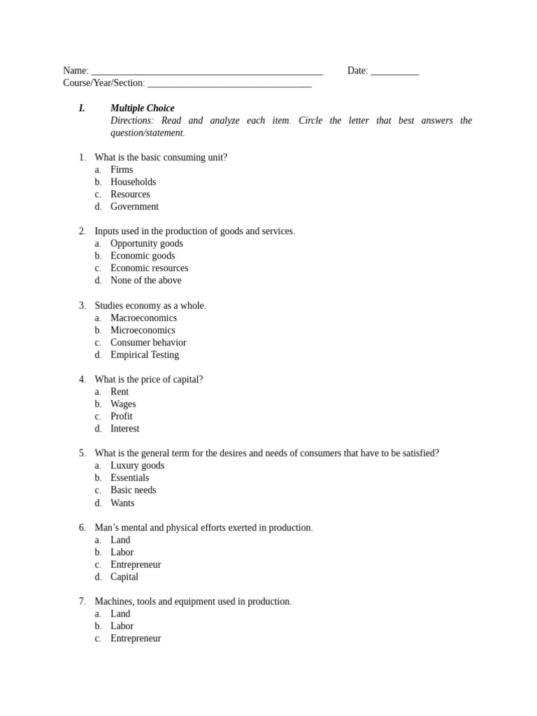 Economics Multiple Choice Questions | PDF | Gross Domestic Product ...
