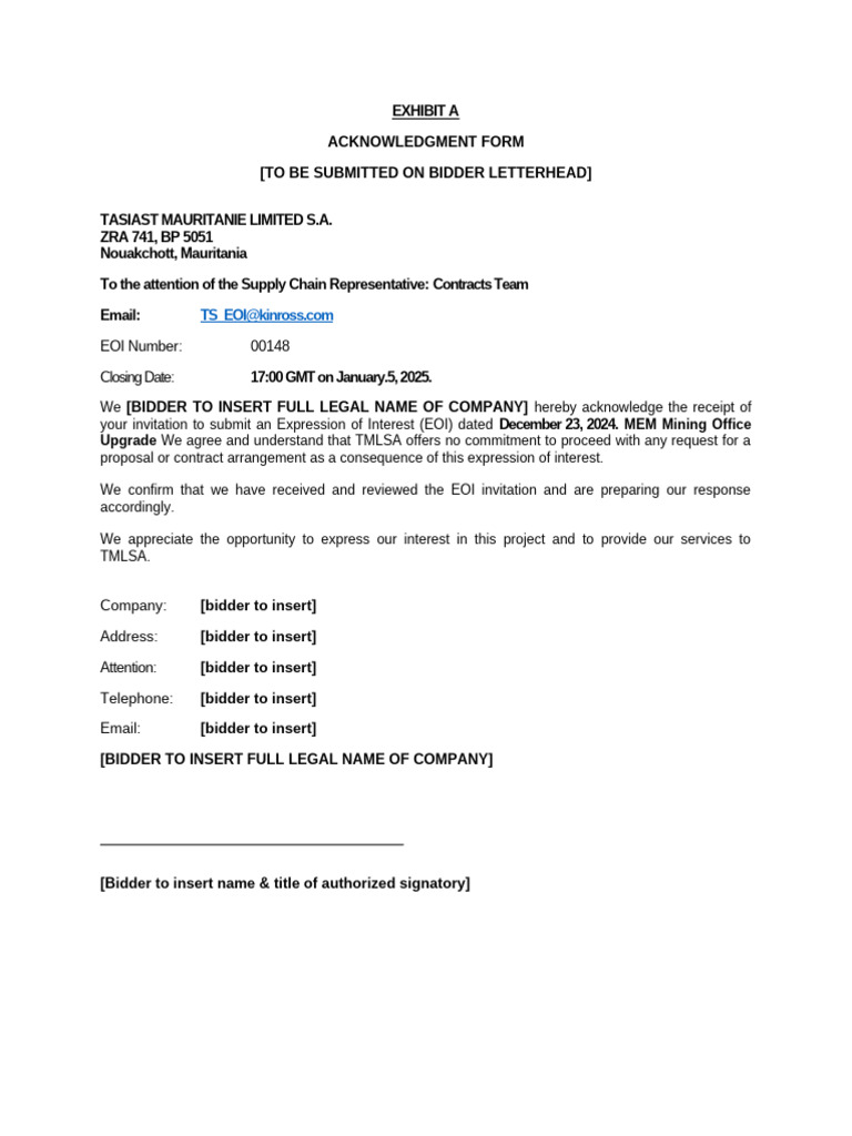 Acknowledgment Form for EOI Submission | PDF