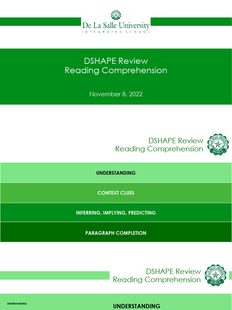 DSHAPE Review: Reading Comprehension | PDF | Reading Comprehension ...