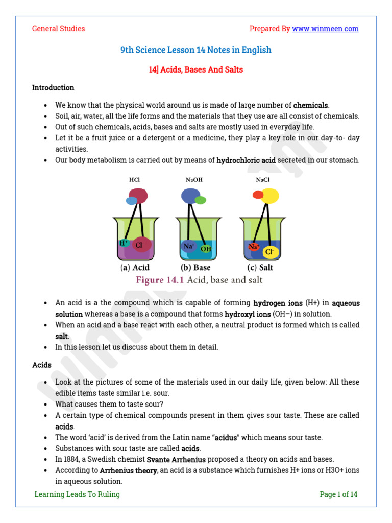 Grade 9 Science: Acids, Bases, Salts | PDF | Acid | Hydroxide