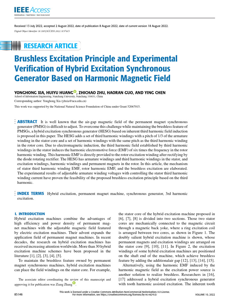 Brushless Excitation Principle and Experimental Verification of Hybrid ...