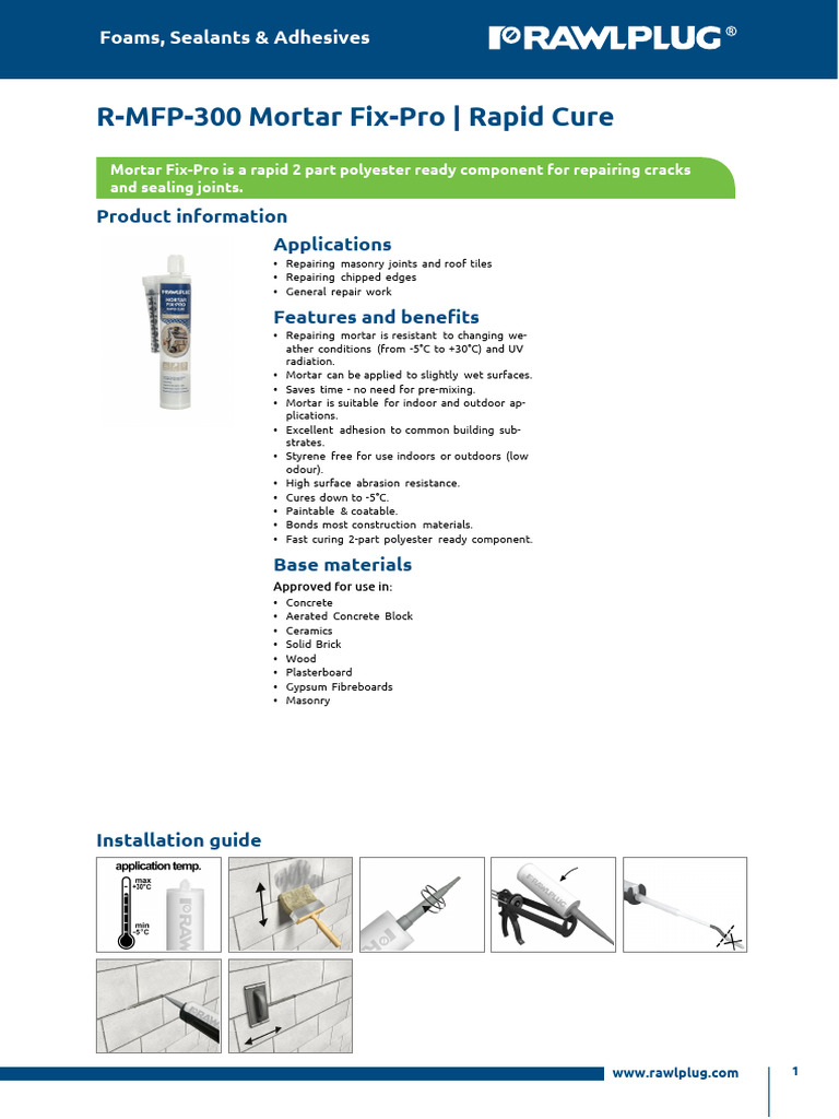 Rapid Cure Mortar Fix-Pro Guide | PDF | Mortar (Masonry) | Adhesive