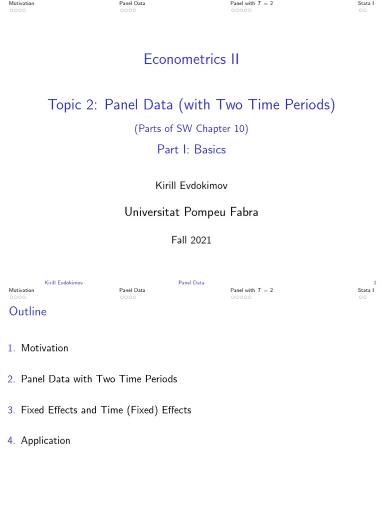Topic 2 Panel Data (With Two Time Periods) (Part 1) | PDF | Ordinary ...