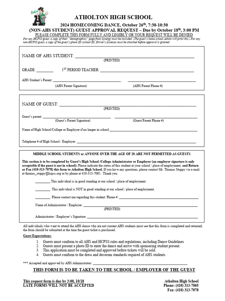 AHS Homecoming Dance Guest Approval Form | PDF