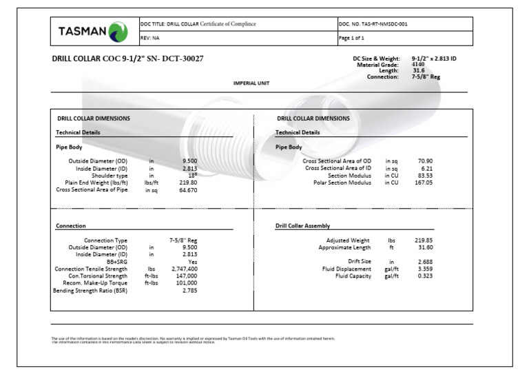 Drill Collars 9.500 | PDF | Pipe (Fluid Conveyance) | Applied And ...