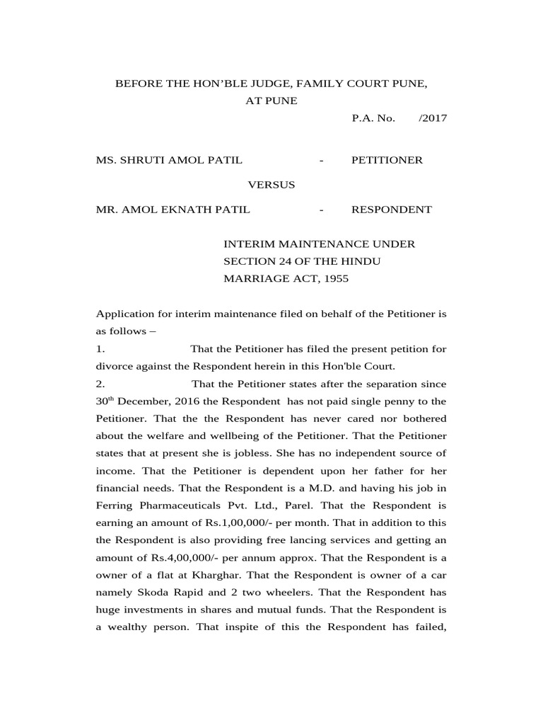 Interim Maintenance Petition HMA 1955 | PDF | Social Institutions ...