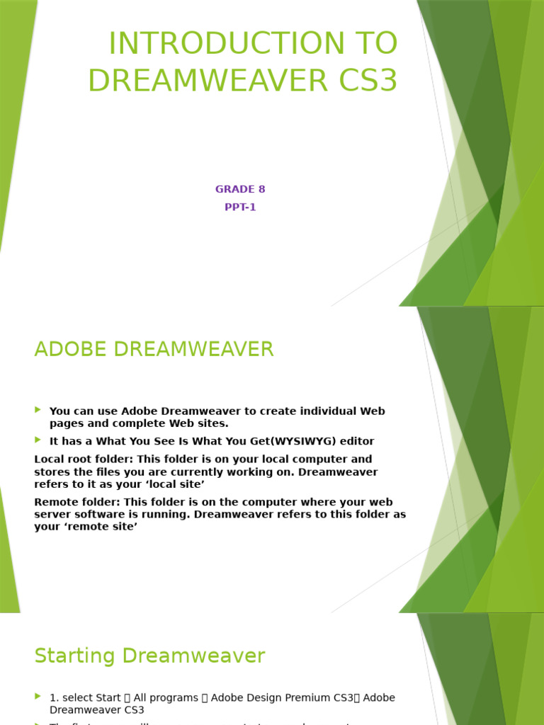 Grade 8introduction To Dreamweaver CS3PPT1 | PDF | Window (Computing ...