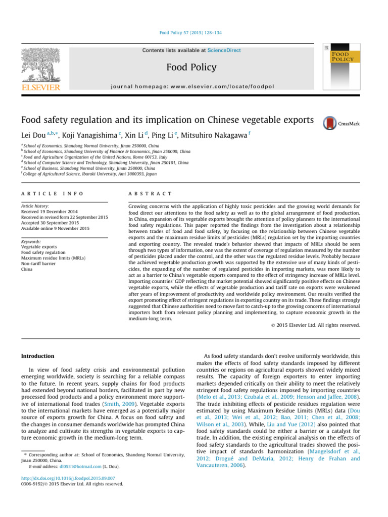 Impact of Food Safety on China's Veg Exports | PDF | Food Safety ...