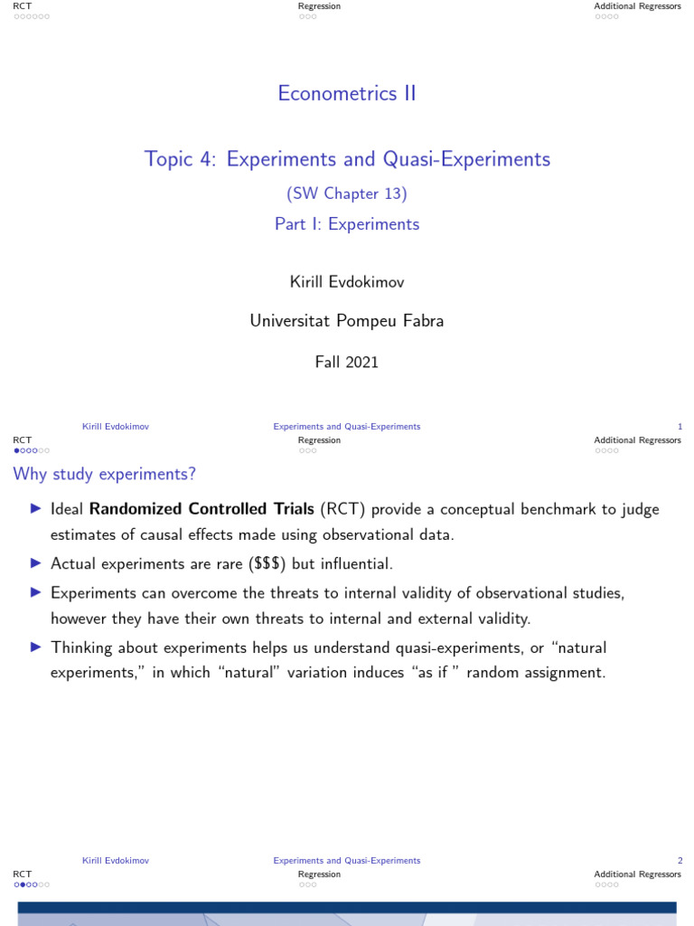 Topic 4 Experiments And Quasi Experiments Part 1 Pdf Ordinary
