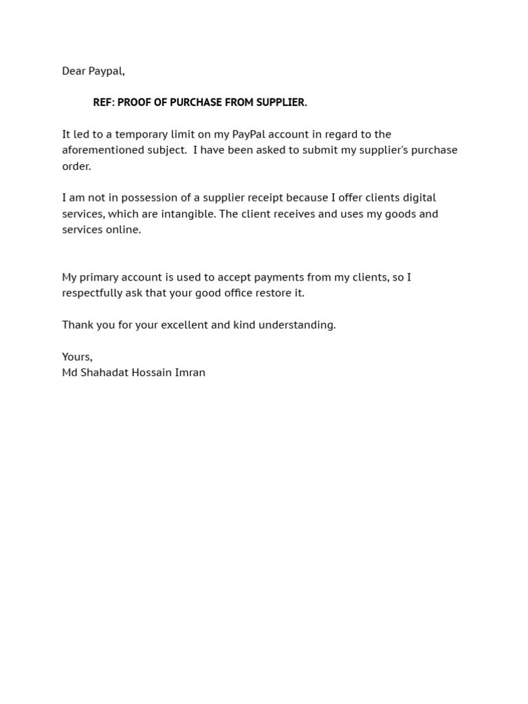 Proof of Purchase Request to PayPal | PDF
