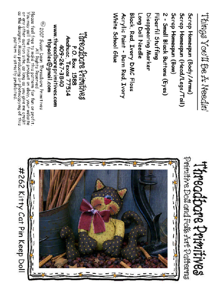 #262 Kitty Cat Pin Keep e-Pattern[1] | PDF | Sewing