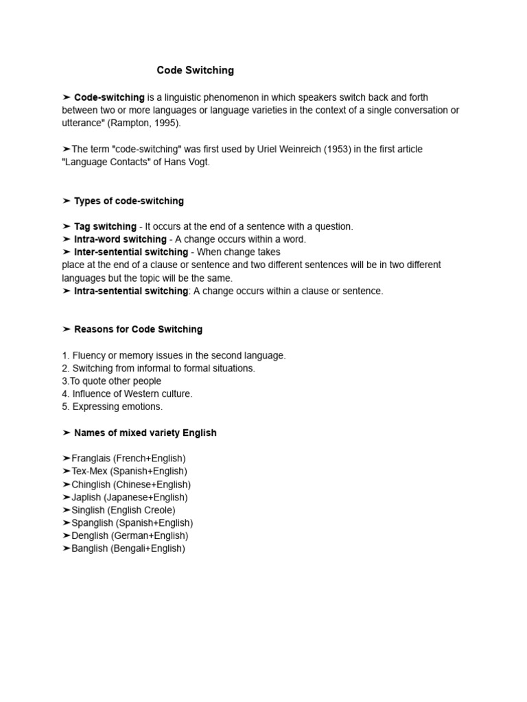 CODE SWITCHING NOTES | PDF