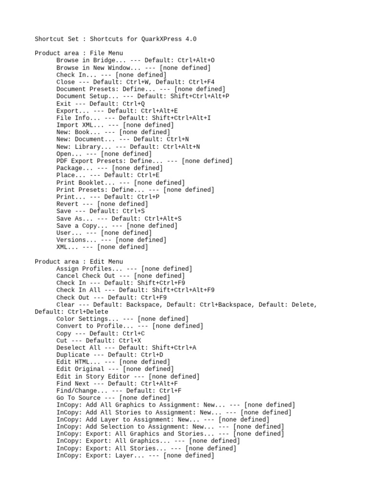 Shortcuts For QuarkXPress 4.0 | PDF | Quotation Mark | Printing