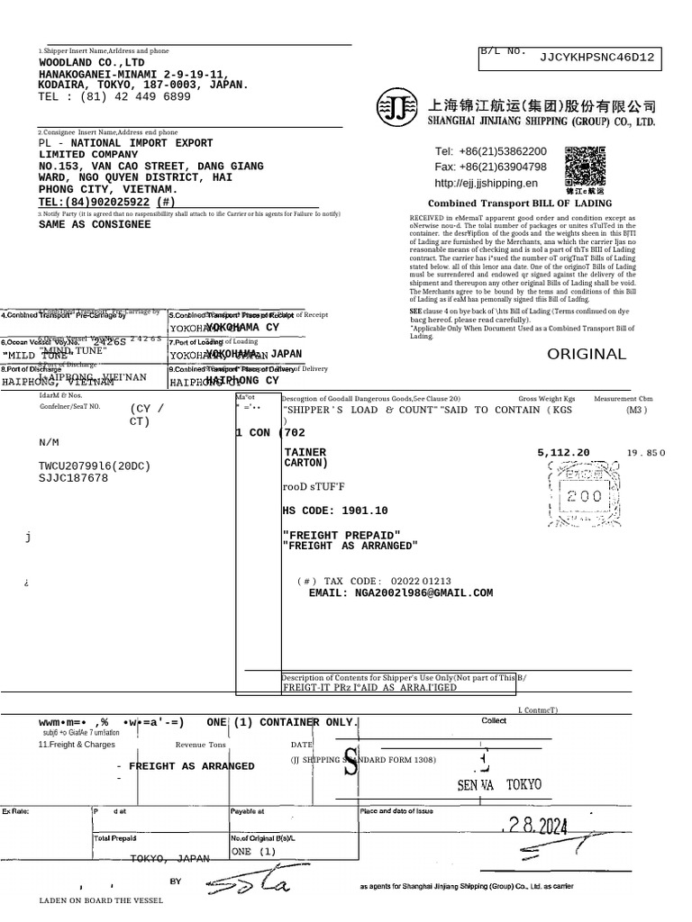 Consignee Contact Information Details | PDF | Bill Of Lading | Cargo