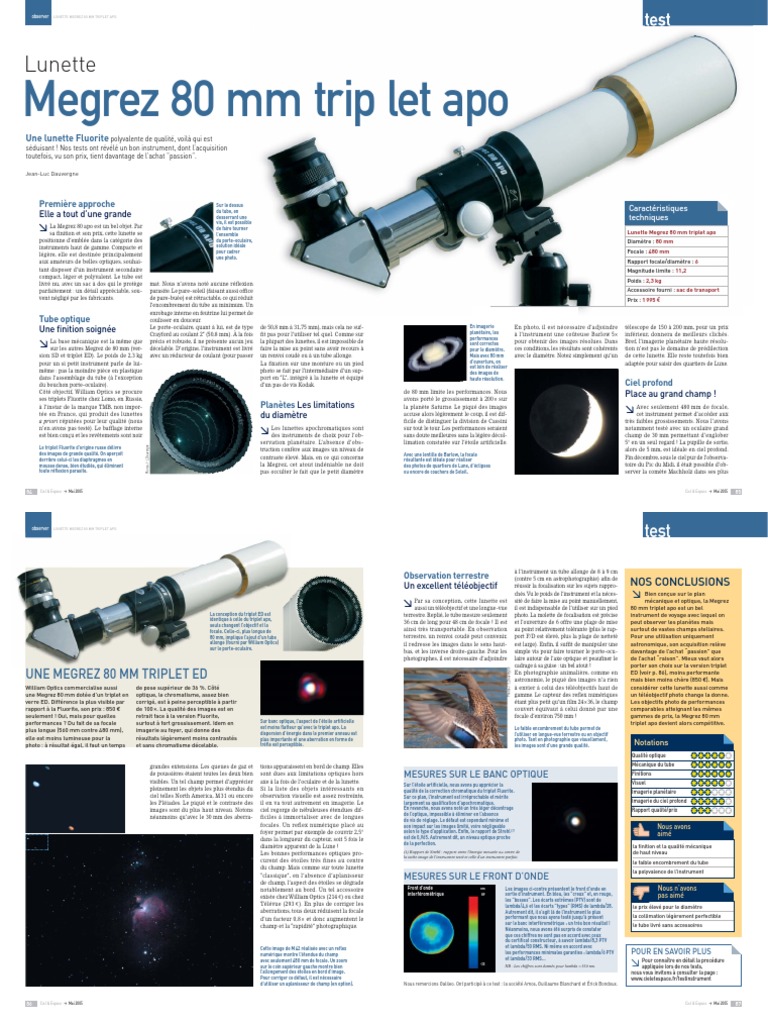 Lunette Megrez 80 mm Triplet Apo | PDF | Objectif photographique ...