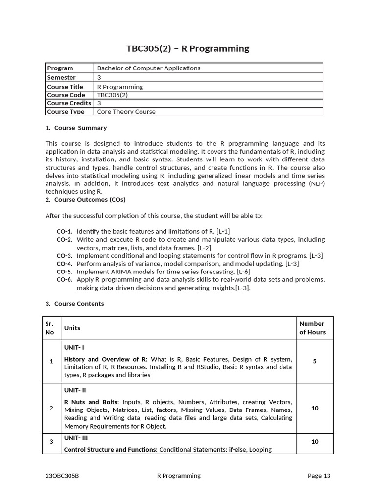 R Programming Course Overview | PDF | R (Programming Language ...
