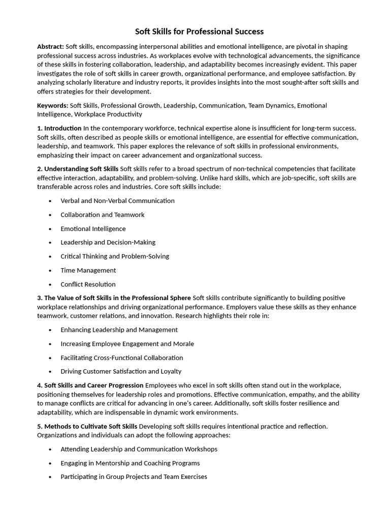 Soft Skills For Professional Success | PDF | Leadership | Skill