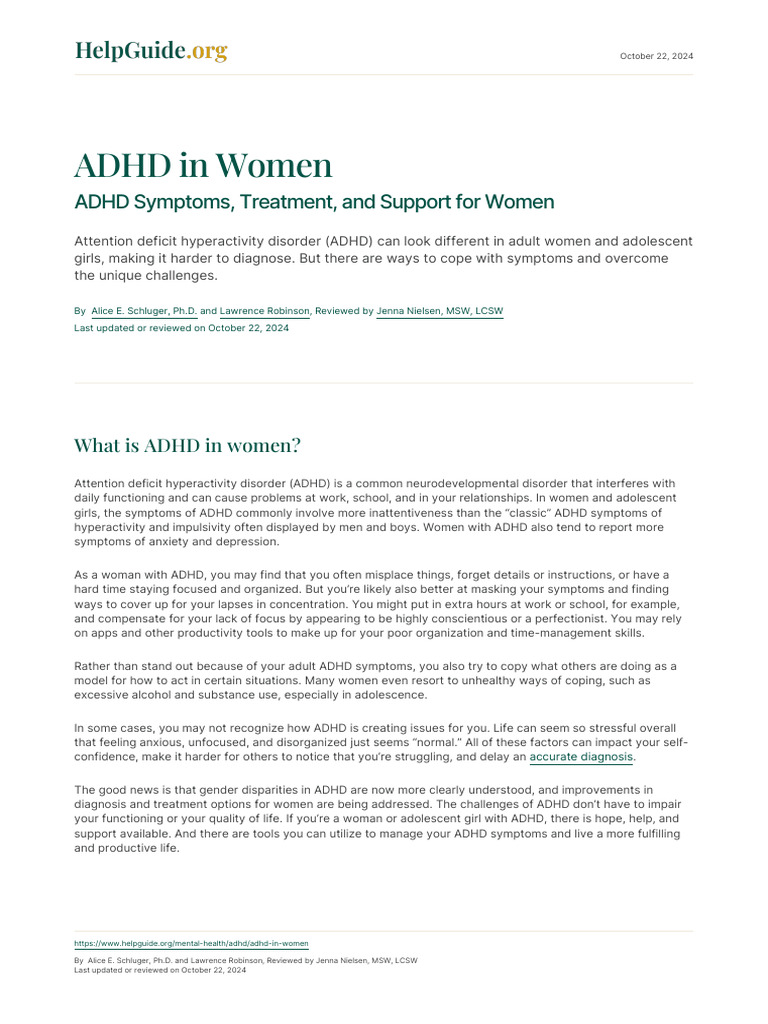 ADHD Symptoms and Support for Women | PDF | Attention Deficit ...