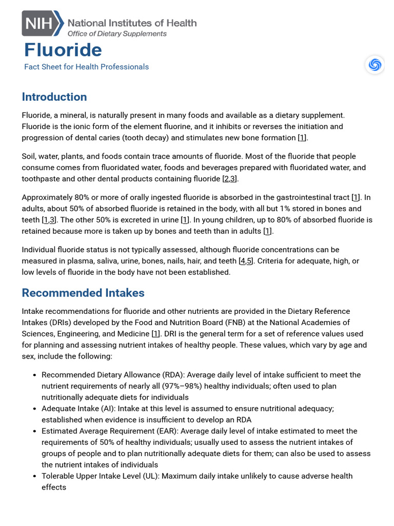 Fluoride - Health Professional Fact Sheet | PDF | Fluoride | Human Tooth
