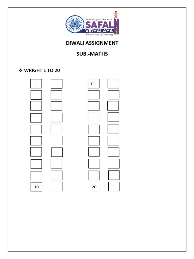 Diwali Maths Assignment For Kids Pdf