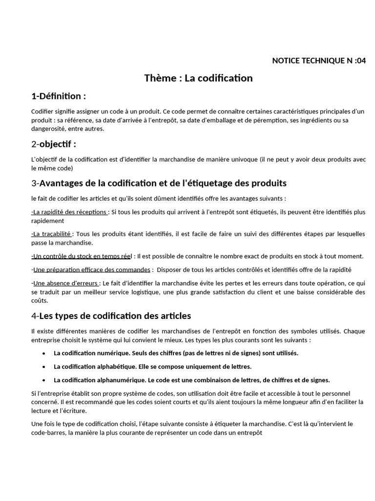 Codification des articles en entrepôt | PDF | Entrepôt | Inventaire
