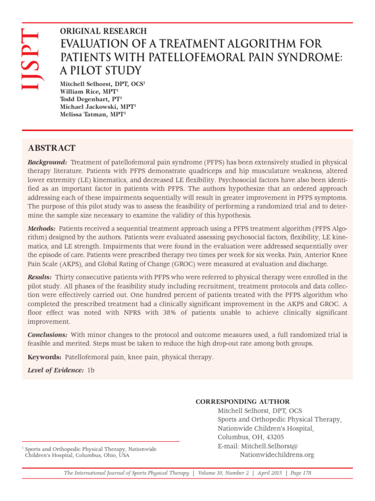 Evaluation of A Treatment Algorithm For Patients With Patellofemoral ...
