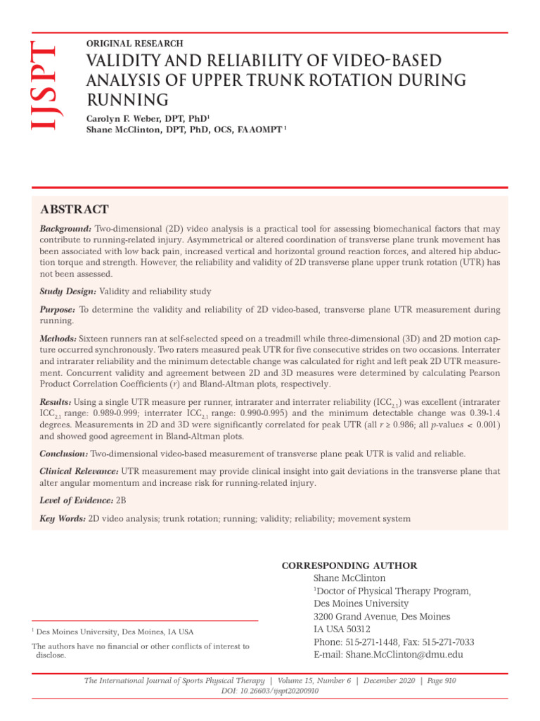 Validity and Reliability of Video-Based Analysis of Upper Trunk ...