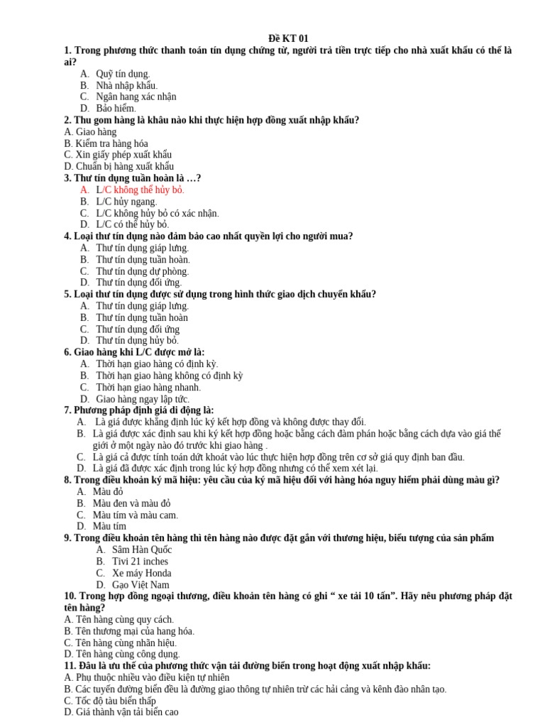 Đề KT 01 | PDF