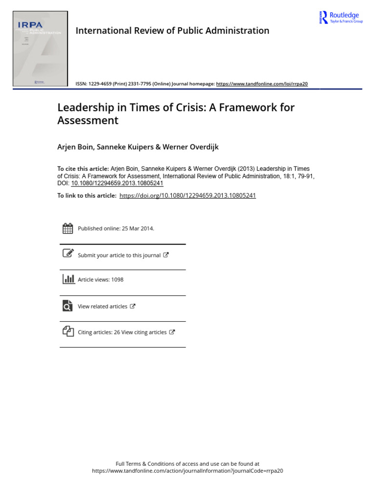 Leadership in Times of Crisis A Framework For Assessment | PDF | Crisis ...