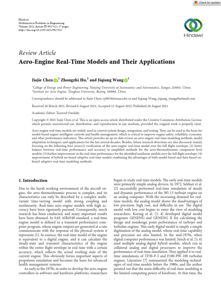 Mathematical Problems in Engineering - 2021 - Chen - Aero Engine Real ...