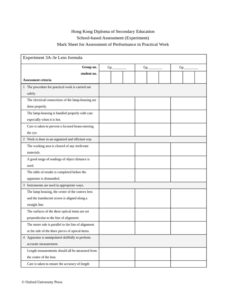 Lens Formula Practical Assessment | PDF