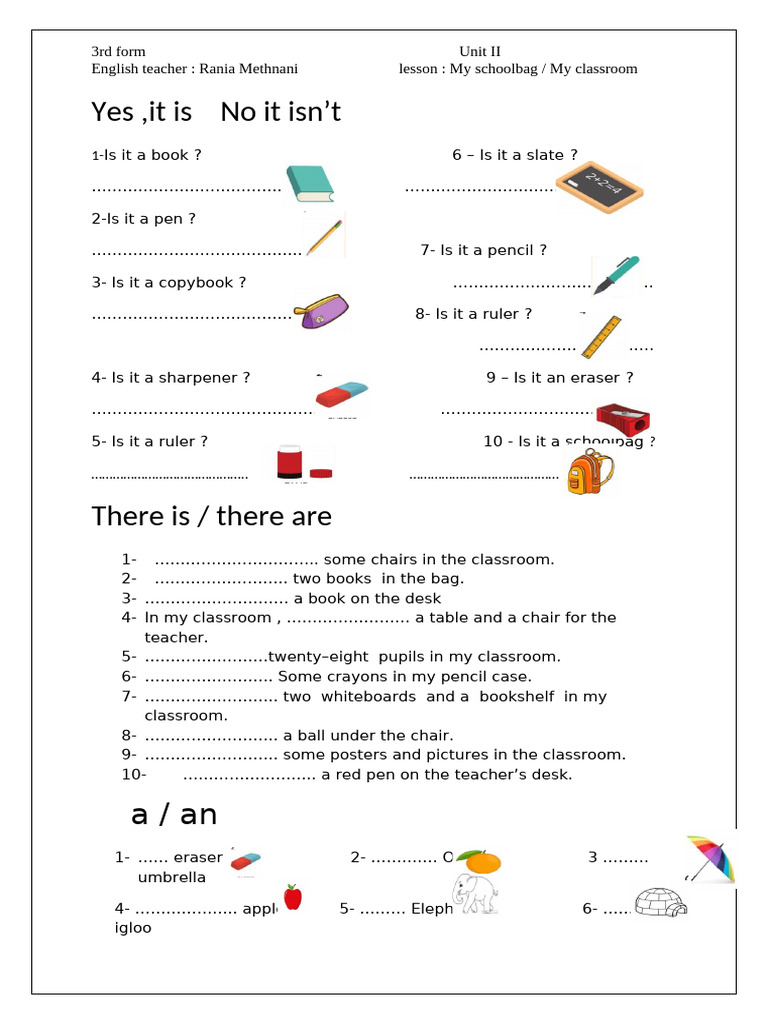 Classroom Objects and Vocabulary Quiz | PDF