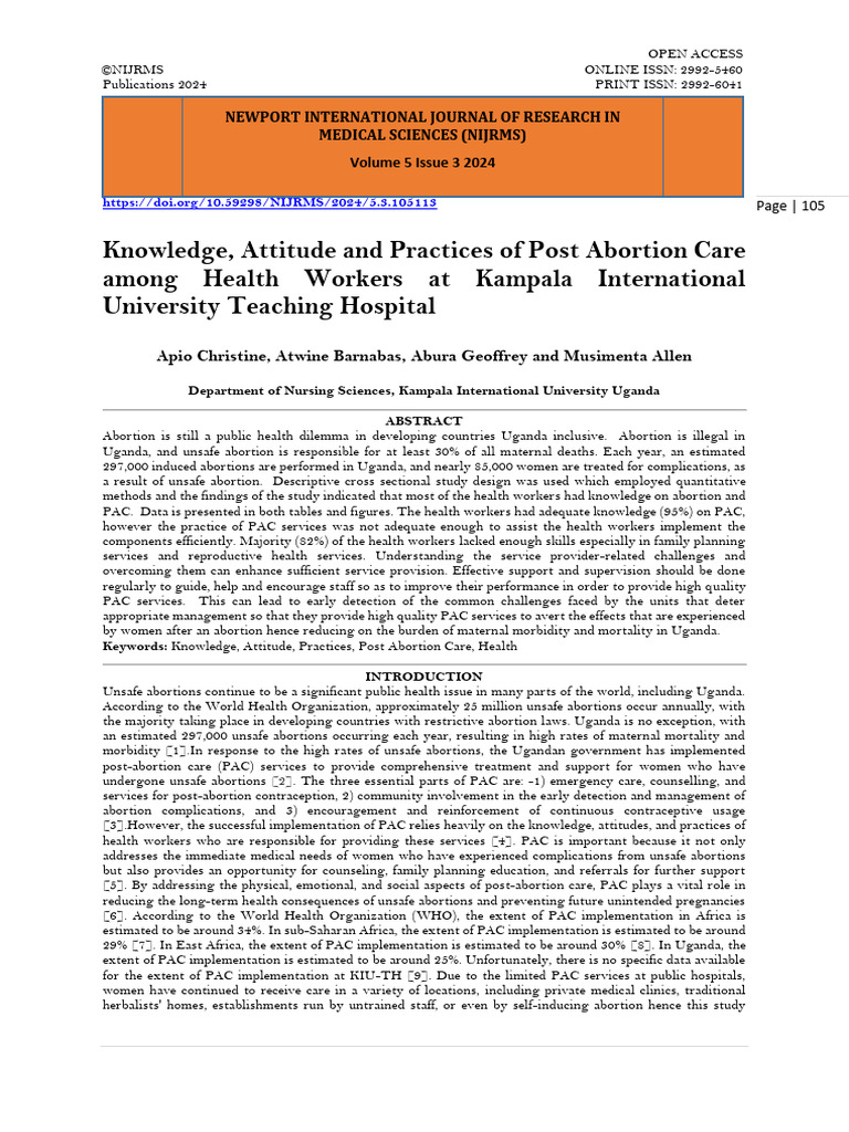 Post Abortion Care Knowledge in Uganda | PDF | Abortion | Maternal Death