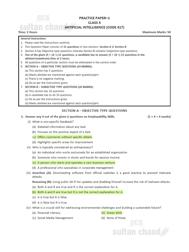 Class X AI Practice Paper 1 | PDF | Machine Learning | Accuracy And ...
