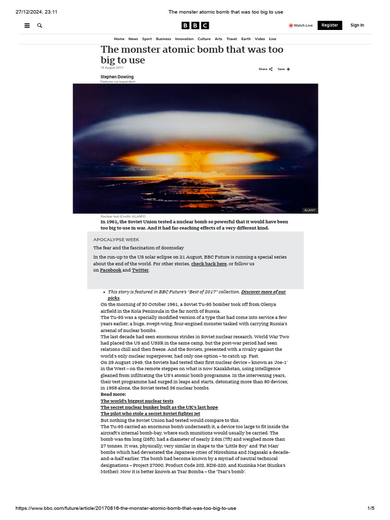 The Monster Atomic Bomb That Was Too Big To Use | PDF | Nuclear Weapons ...