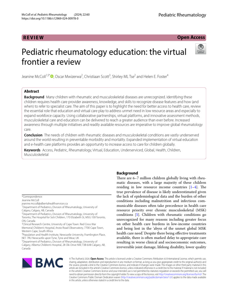 Pediatric Rheumatology Education The Virtual Frontier A Review 2024 ...