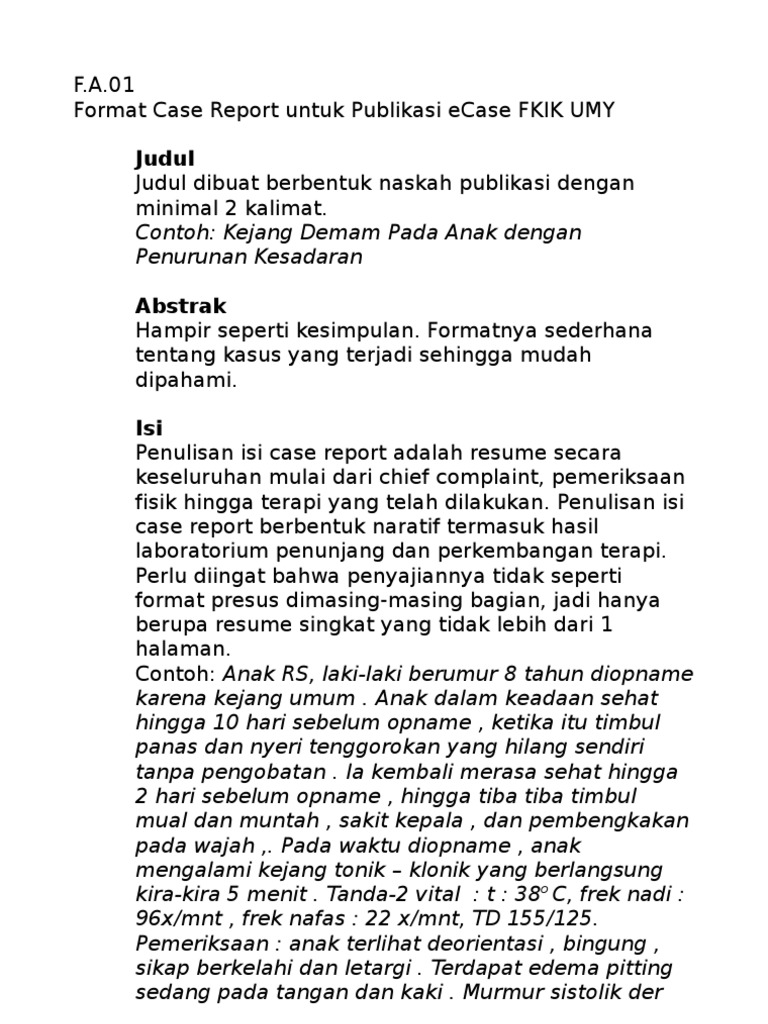Format Case Report untuk eCase FKIK UMY | PDF | Pengembangan Diri ...