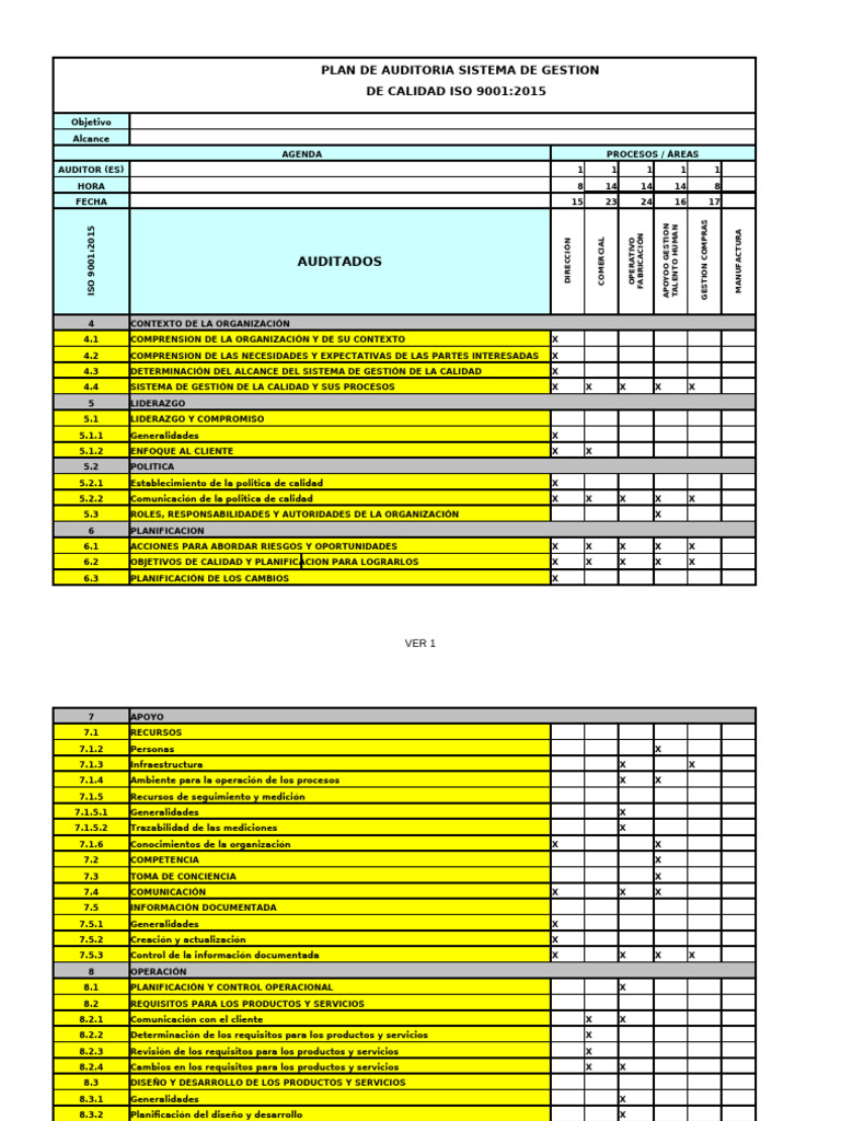 Plan de Auditoría ISO 9001:2015 | PDF | Gestión de la calidad ...