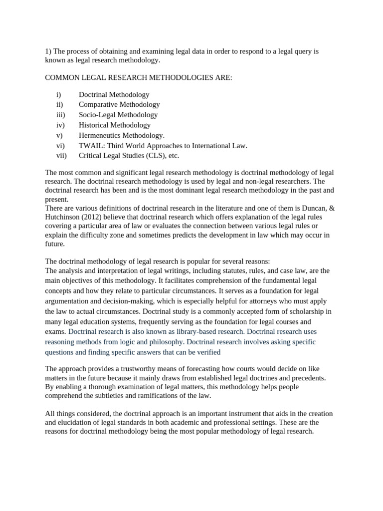 Legal Research Methodologies Explained | PDF | Hypothesis | Methodology