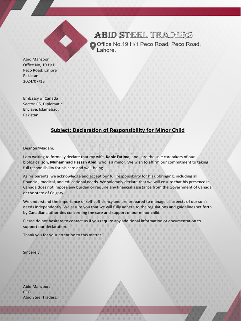 Abid Manzoor Child Support | PDF