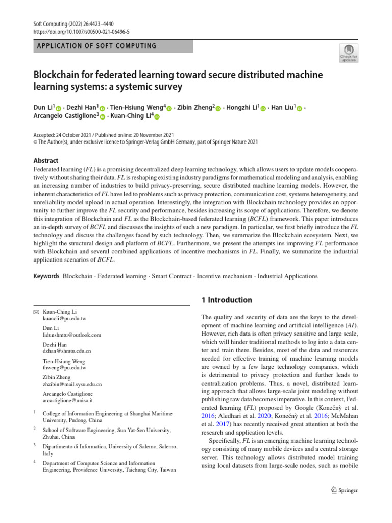 Li 等 - 2022 - Blockchain for federated learning toward secure di | PDF ...