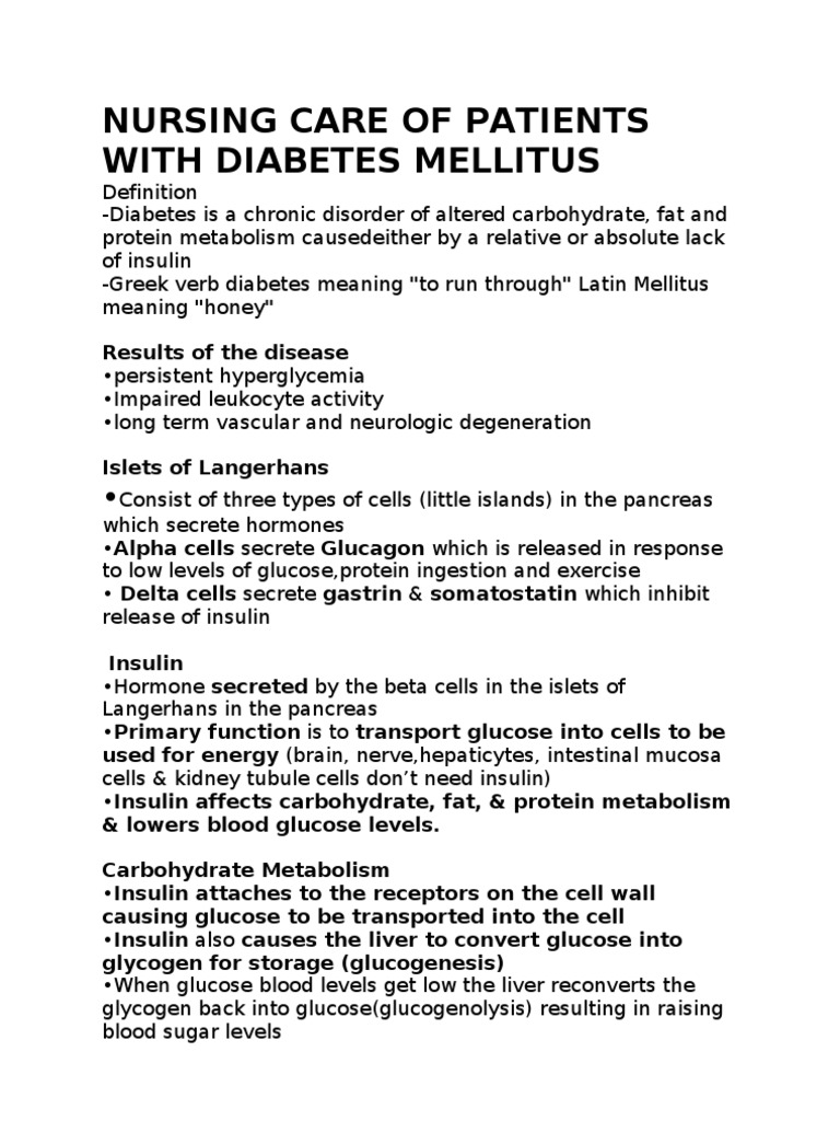 Nursing Care for Diabetes Management | PDF | Diabetes Mellitus Type 2 ...