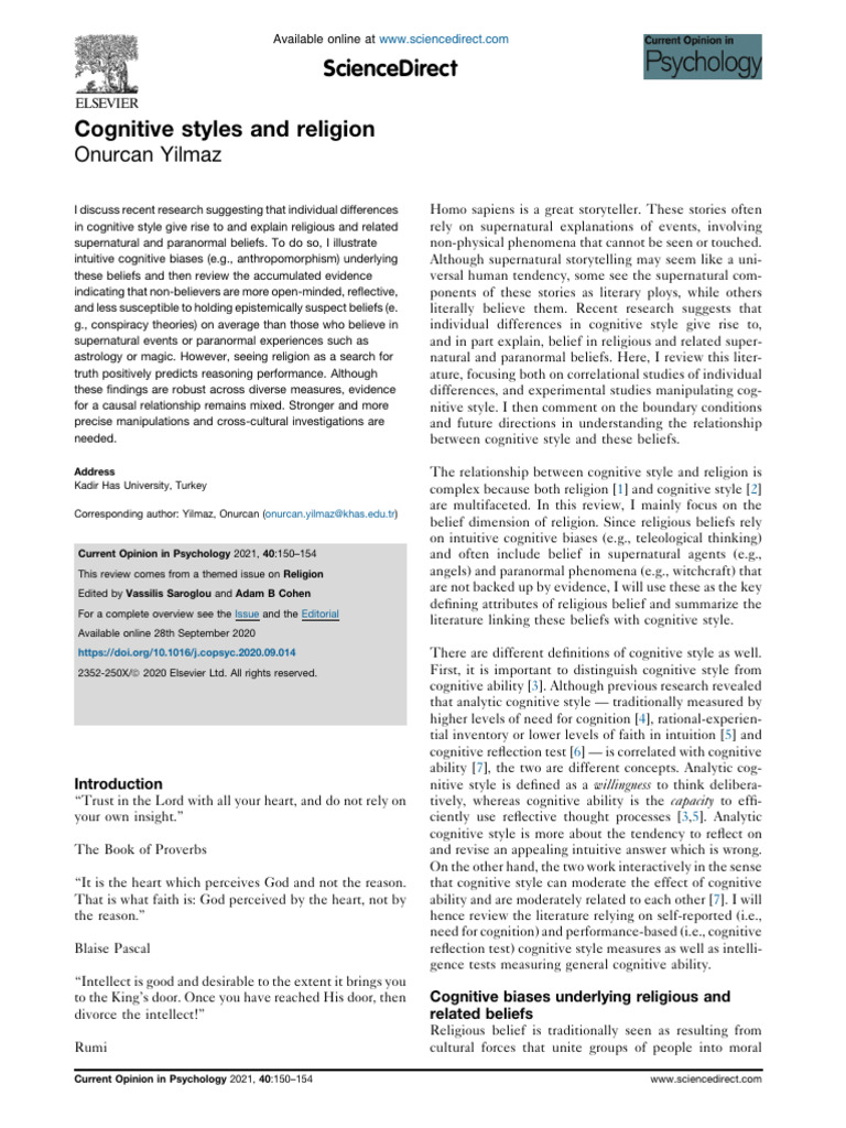 Cognitive Styles Influence Religious Beliefs | PDF | Paranormal ...