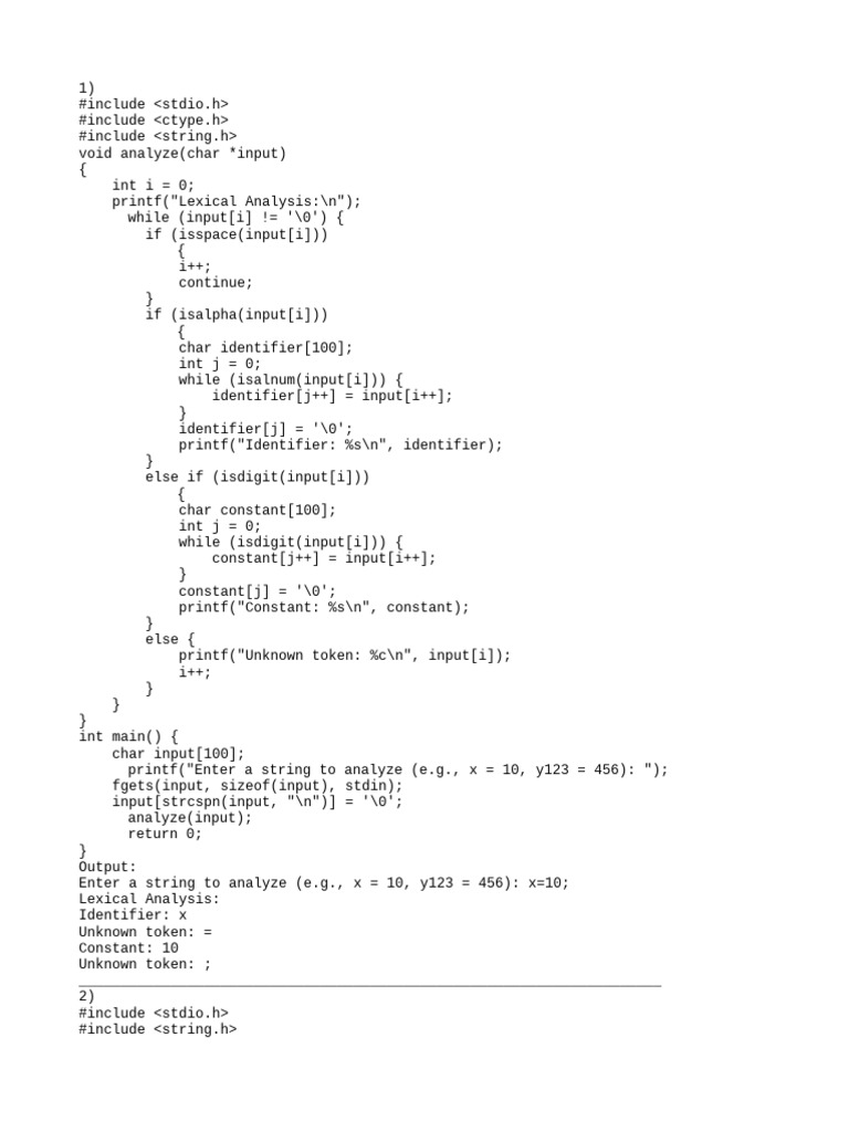 Lexical Analysis and Symbol Table Management | PDF | Computer ...
