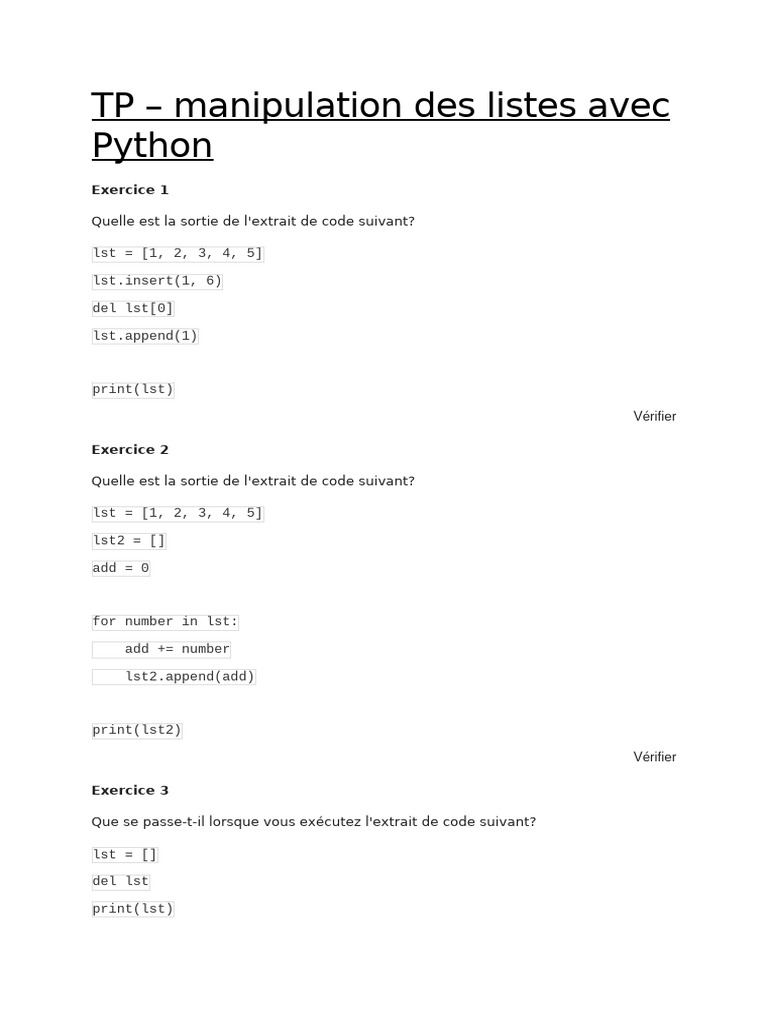 Manipulation des listes en Python | PDF