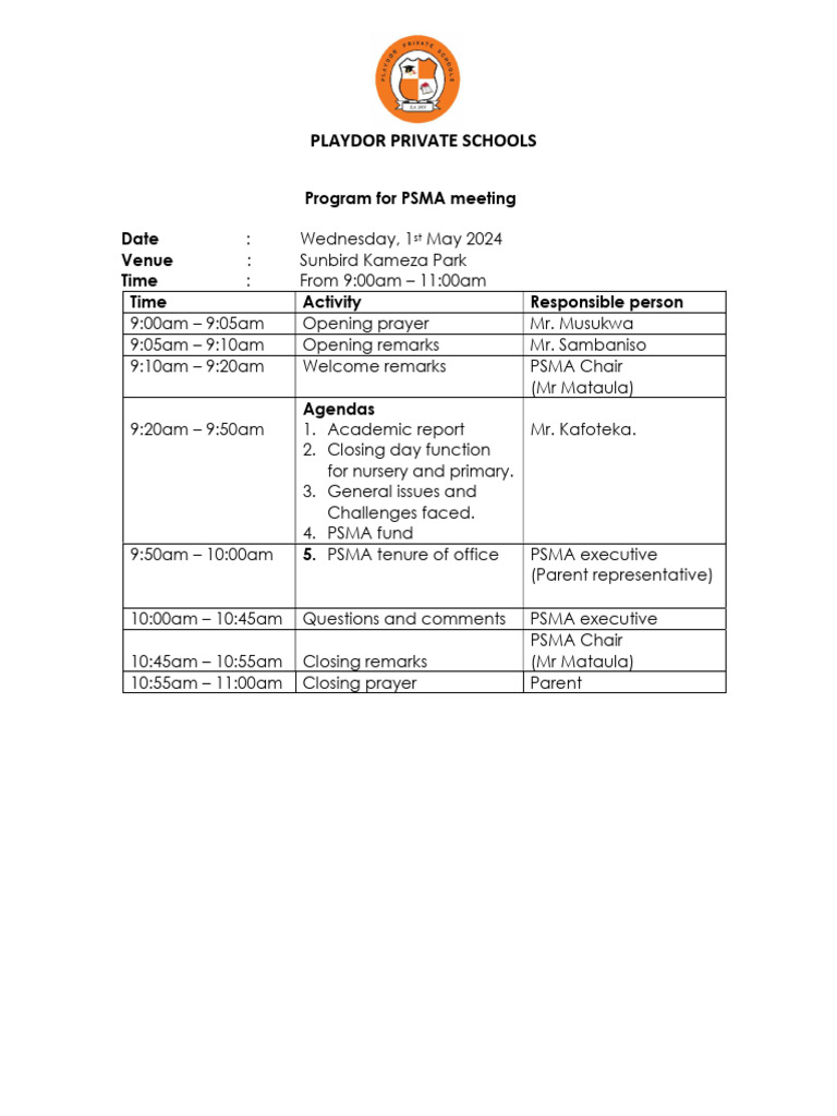 PSMA Meeting Agenda May 2024 | PDF