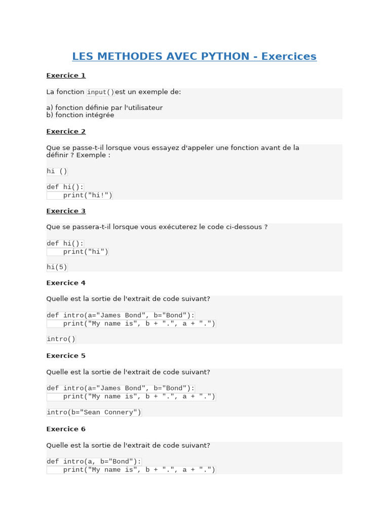 Exercices sur les fonctions Python | PDF | Programmation informatique ...